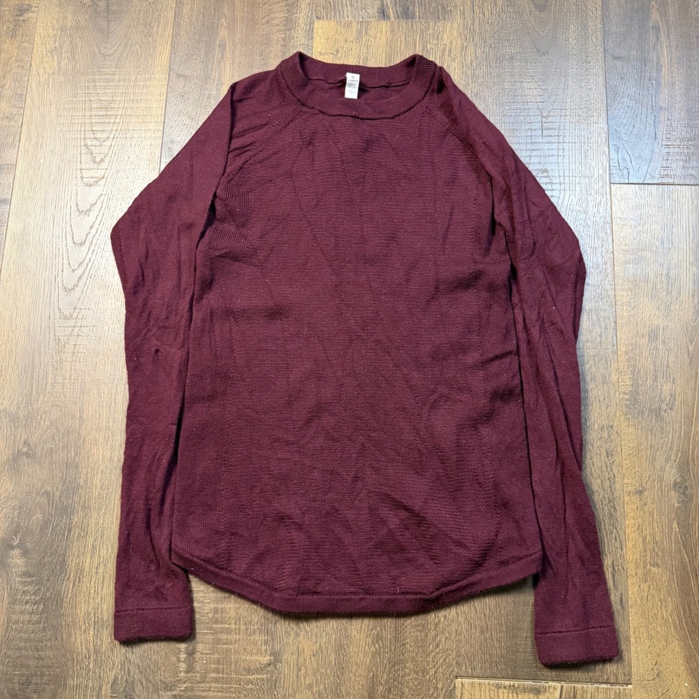 Lululemon Womens Size 6 Burgundy 100% Merino Wool Sweater Thumbhole Pullover